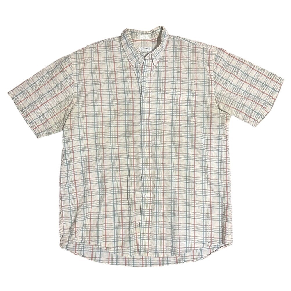 Cutter & Buck Mens XL Short Sleeve Plaid Button Down Shirt Cotton Seersucker
